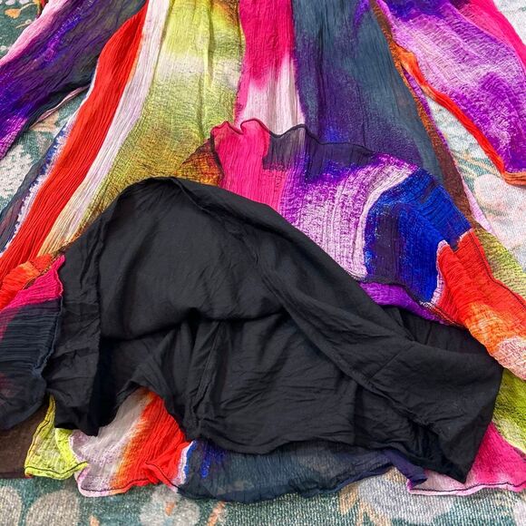 Anthropologie Floreat Dress Large Green Red Blue Watercolor Off Shoulder Flowy - Picture 15 of 16